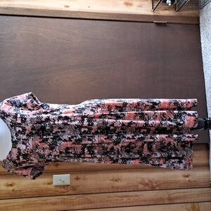 Notations Petite Large dress orange, black, white, brown, and tan.